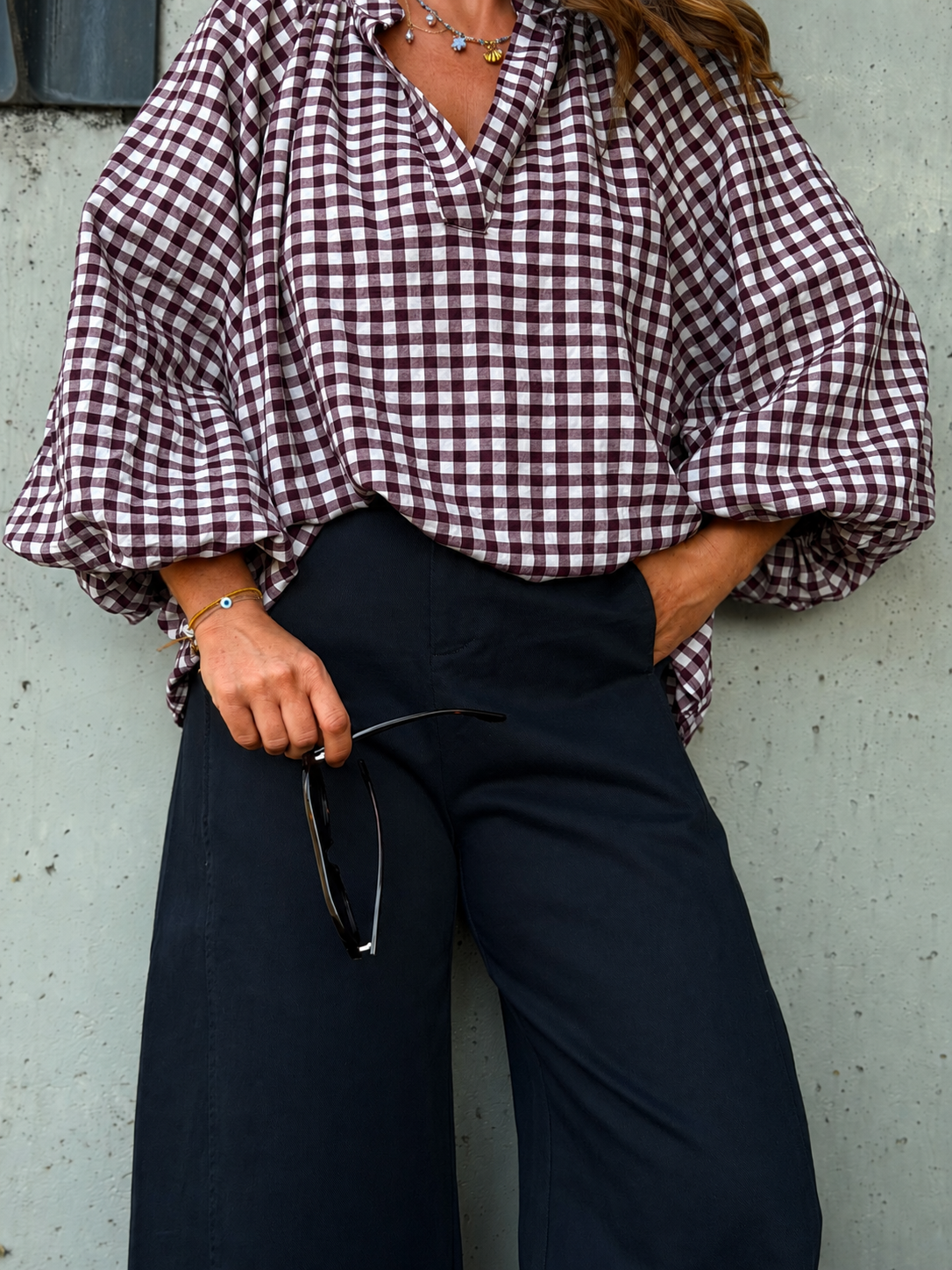 Giona Blouse ruitje Bordeaux
