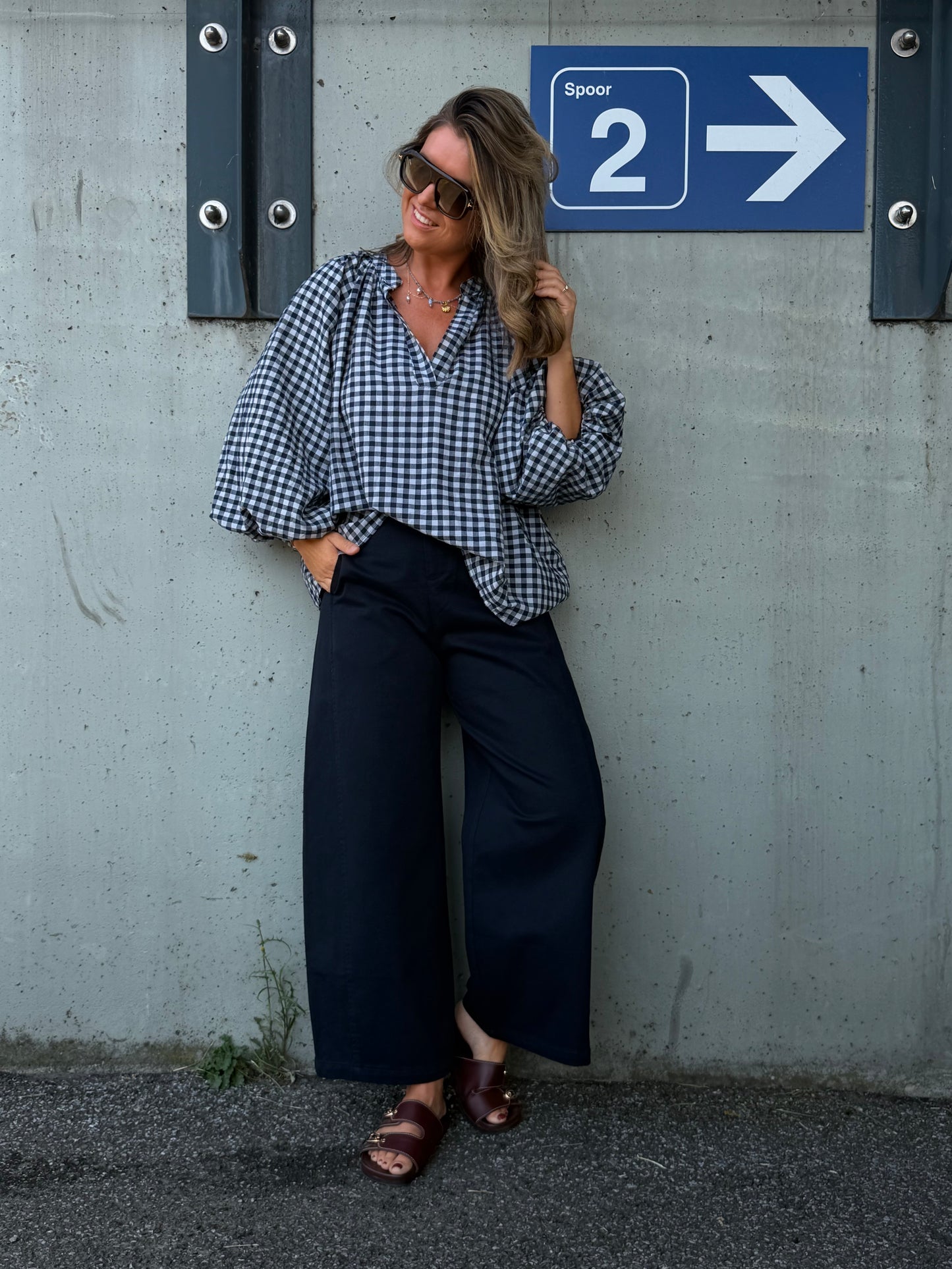 Giona Blouse ruitje navy