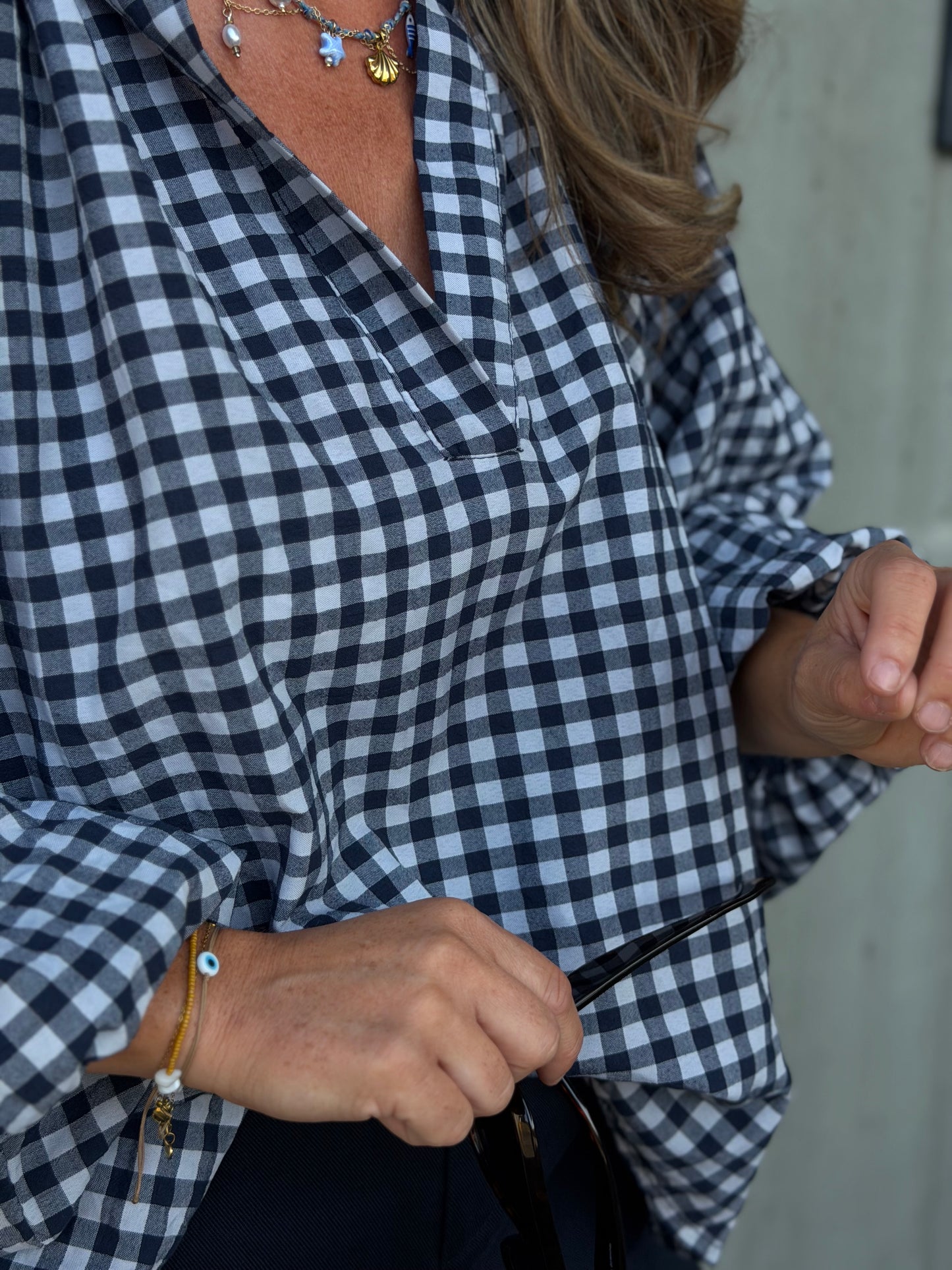 Giona Blouse ruitje navy
