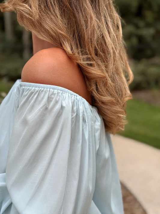 Claire Off Shoulder Top Blauw