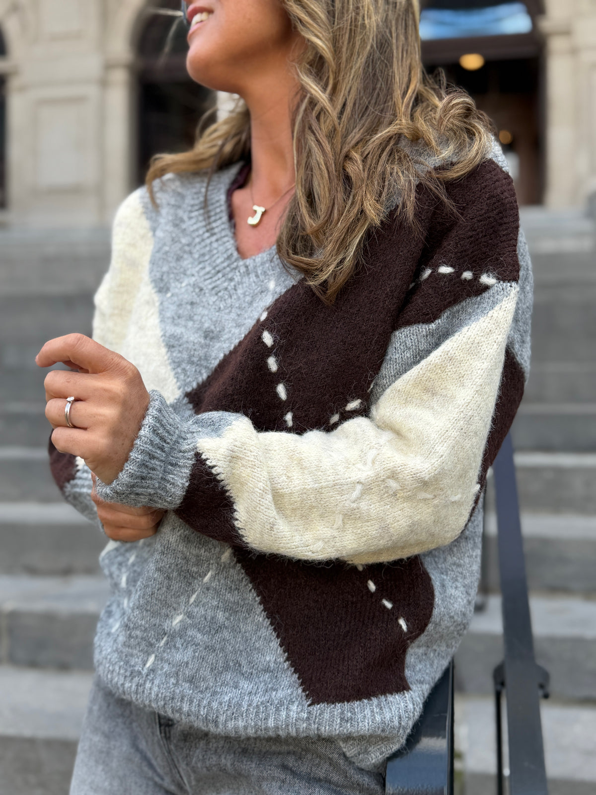 Moreau Knit Carreaux Grijs Ecru Brown