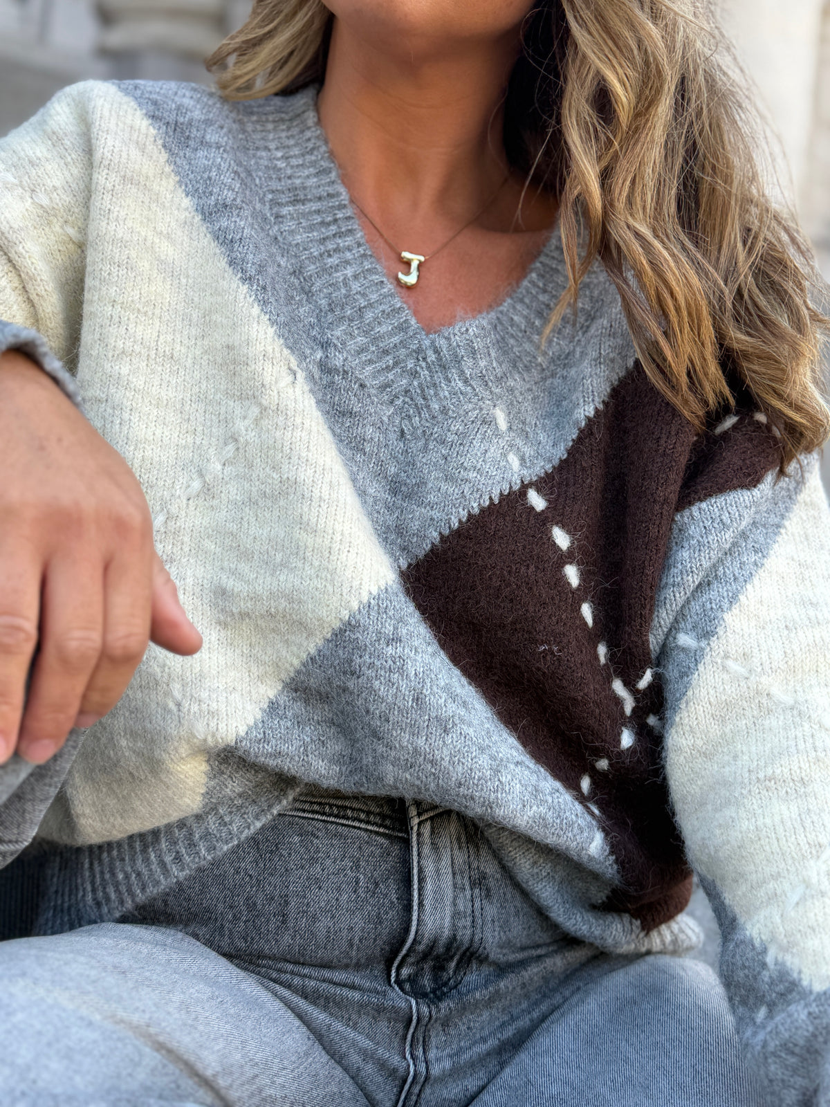 Moreau Knit Carreaux Grijs Ecru Brown