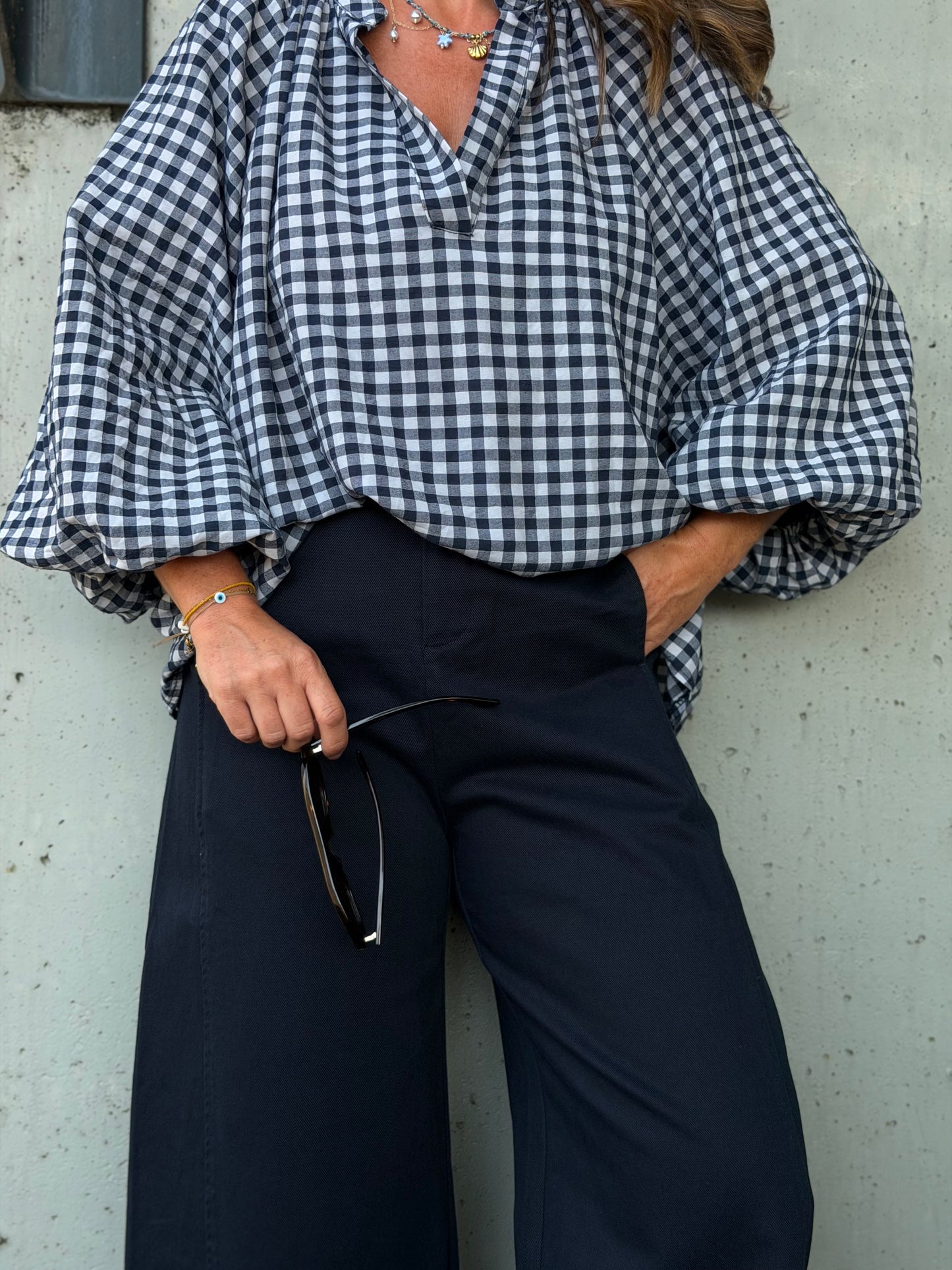 Giona Blouse ruitje navy