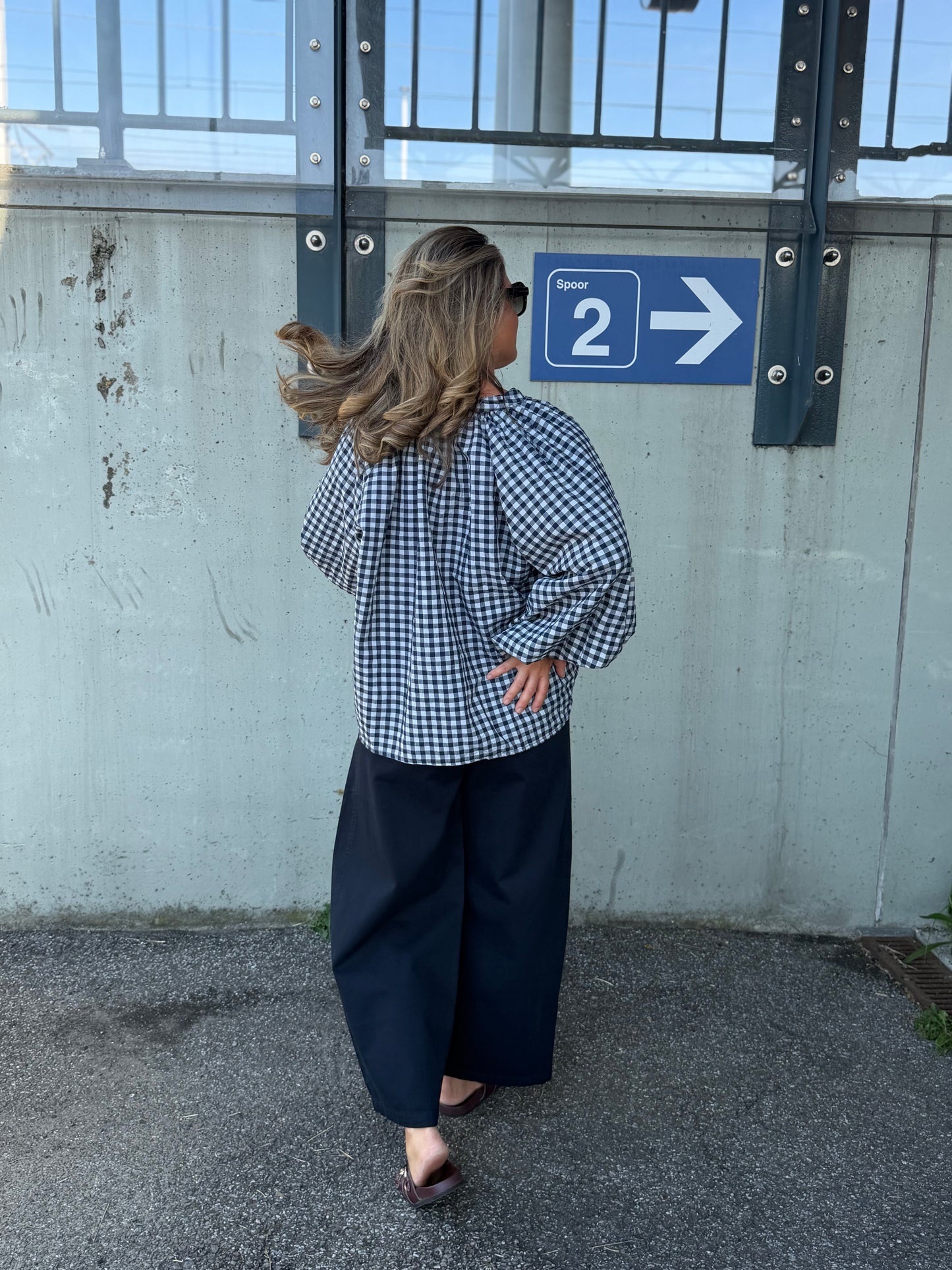 Giona Blouse ruitje navy