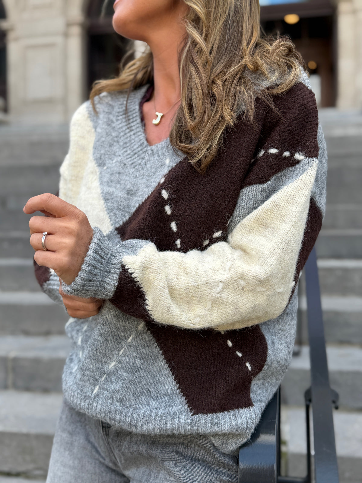 Moreau Knit Carreaux Grijs Ecru Brown