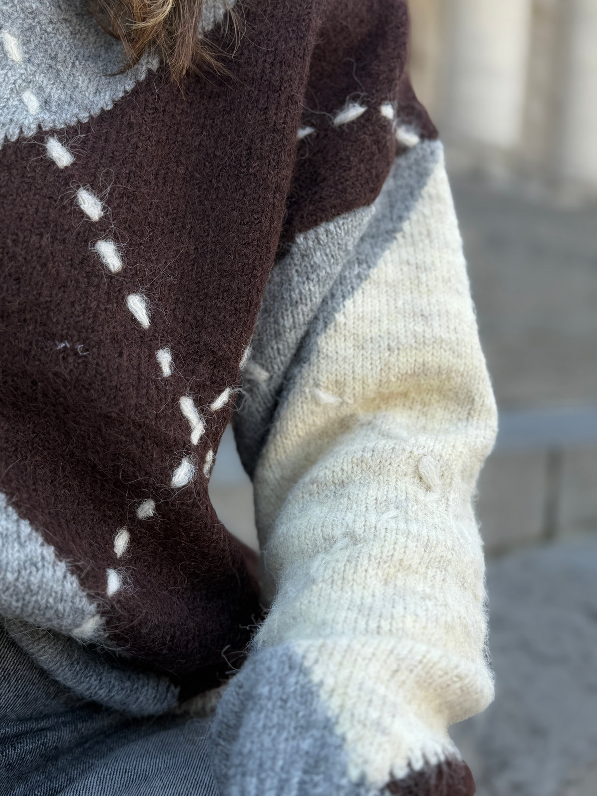 Moreau Knit Carreaux Grijs Ecru Brown